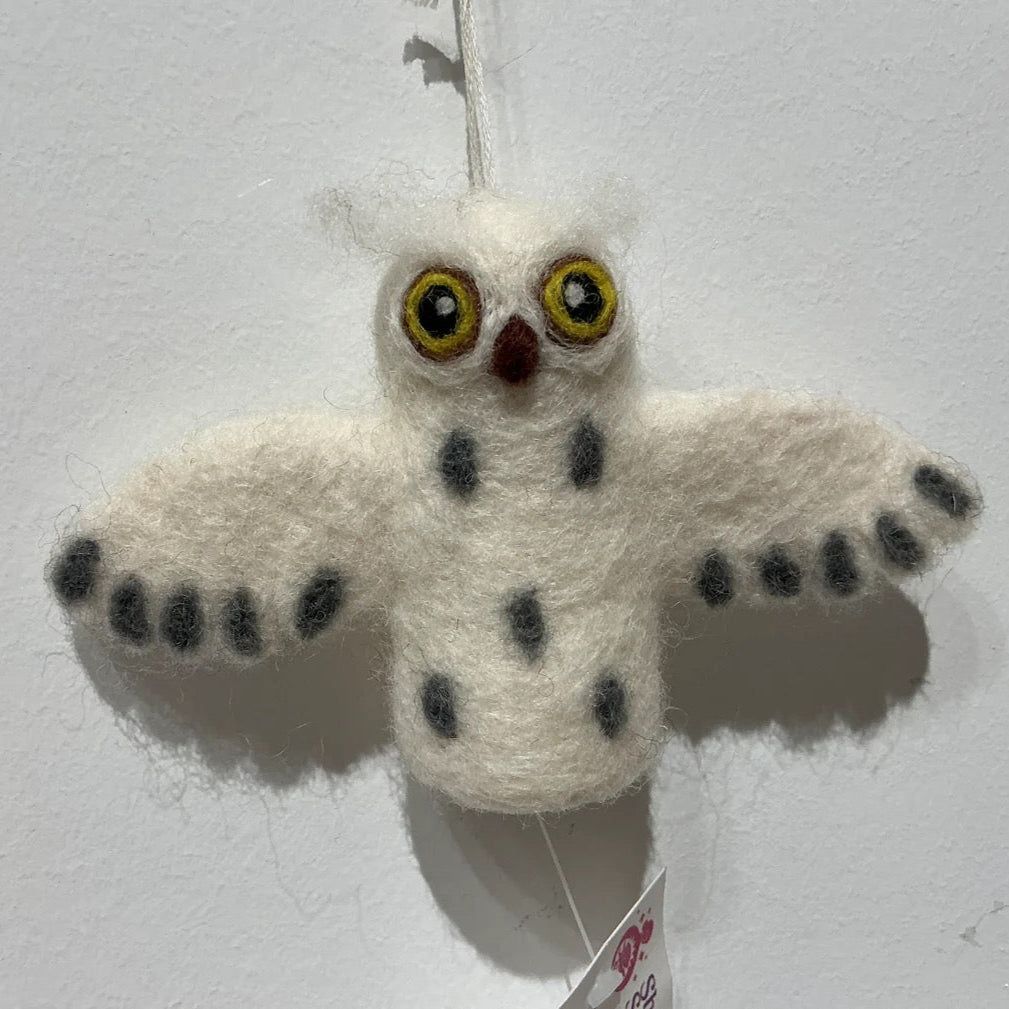 wool white owl ornament