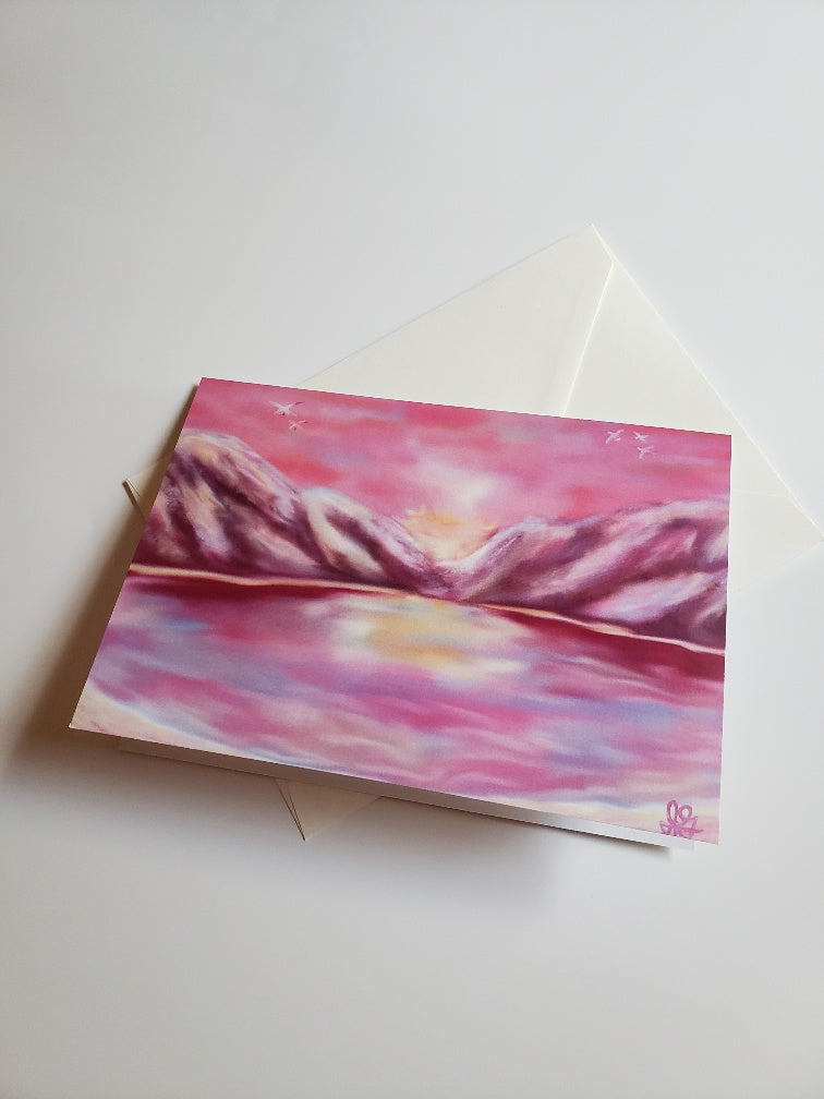 PINK COTTON SUNSET - ORIGINAL ART PRINT GREETING CARDS