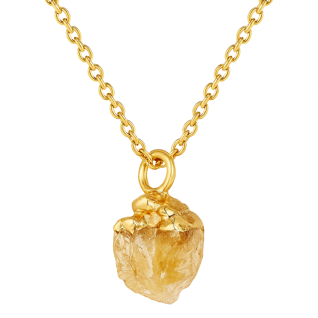 Gold necklace with a pendant on a white background