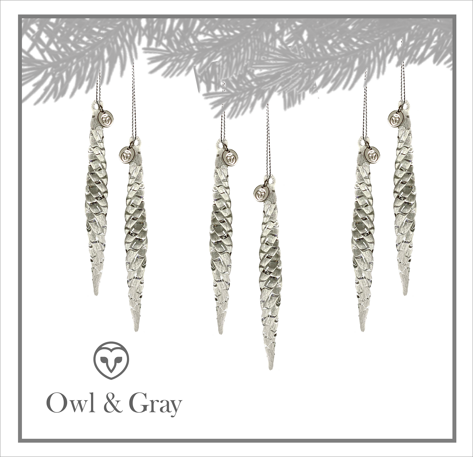 Owl & Gray - Twisted Glass Icicle Ornaments