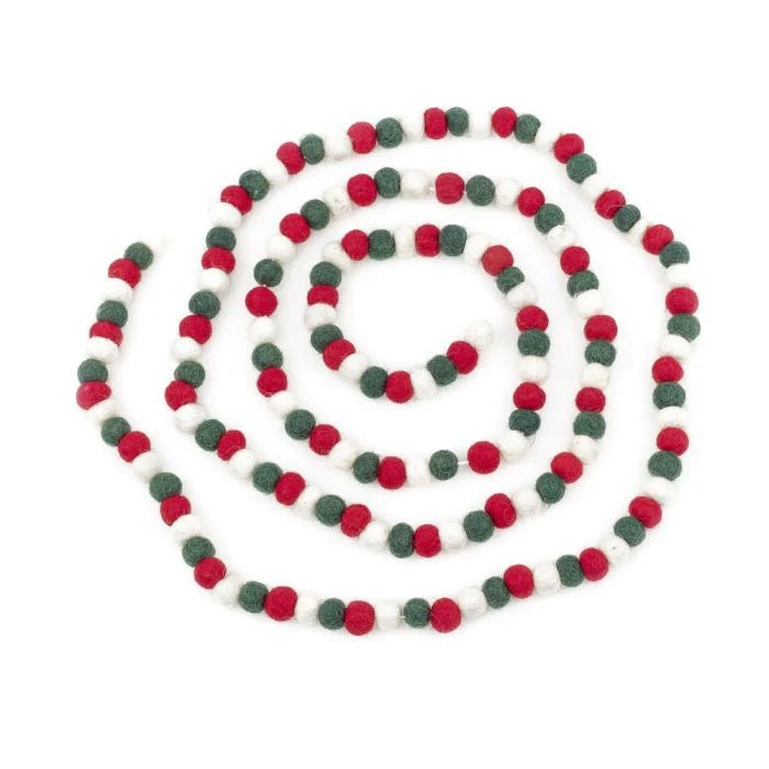 Holiday Red, White, Green Ball Wool Garland