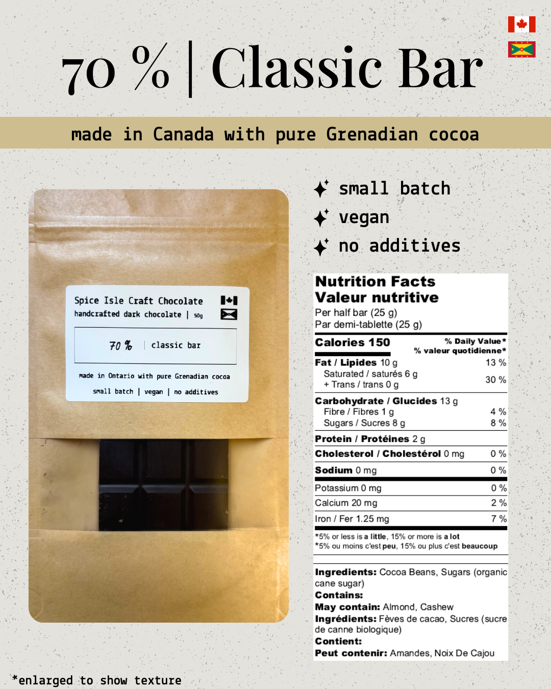 Spice Isle Craft Chocolate – 70% Cacao Dark Chocolate (Vegan, Bean-to-Bar)