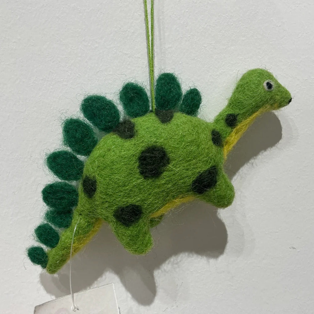 wool green dinosaur ornament