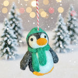 Wool Mini Penguin Ornament With Knitted Hat and Scarf