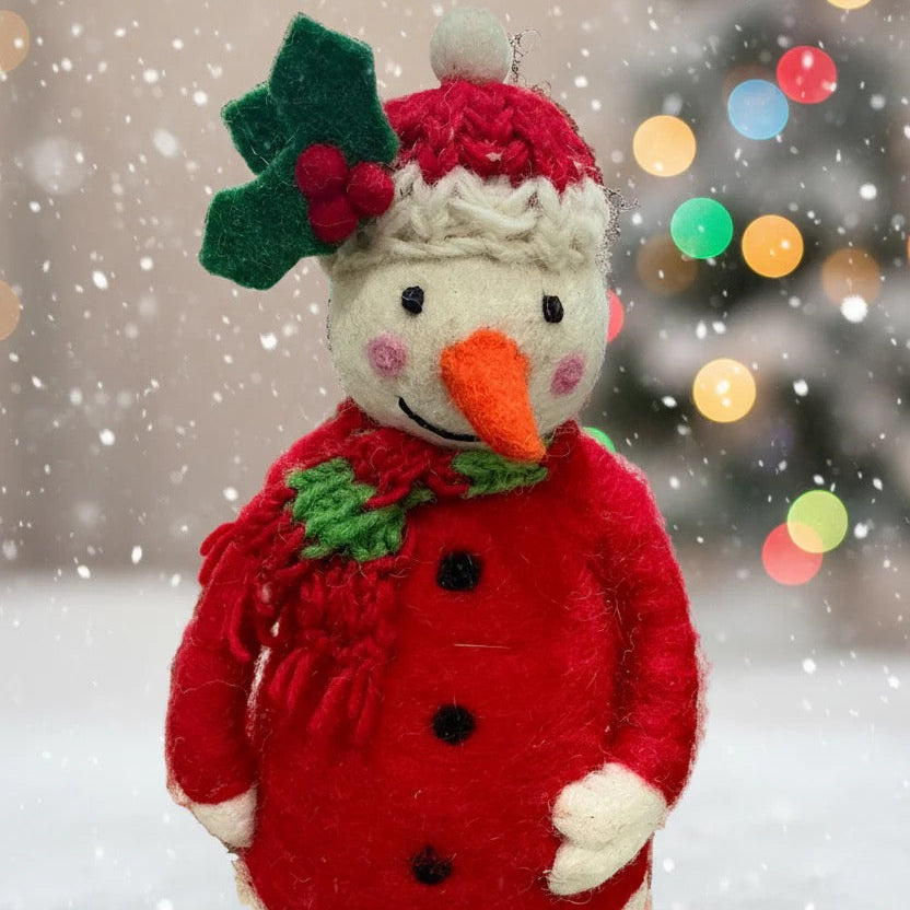 Tall Mistletoe Hat Snowman Wool Decor