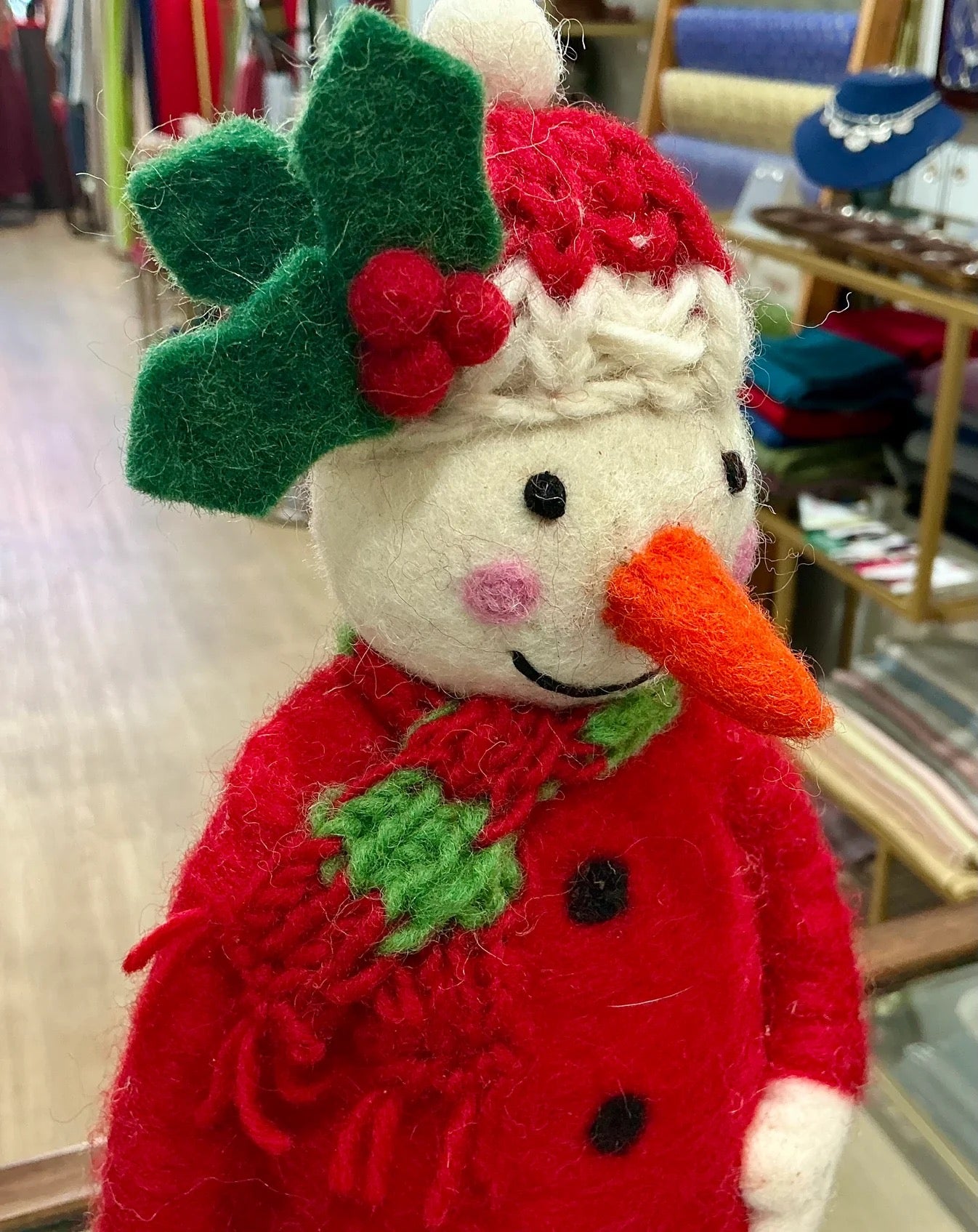Tall Mistletoe Hat Snowman Wool Decor
