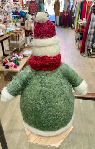 Burgundy Scarf and Hat Snowman Wool Decor