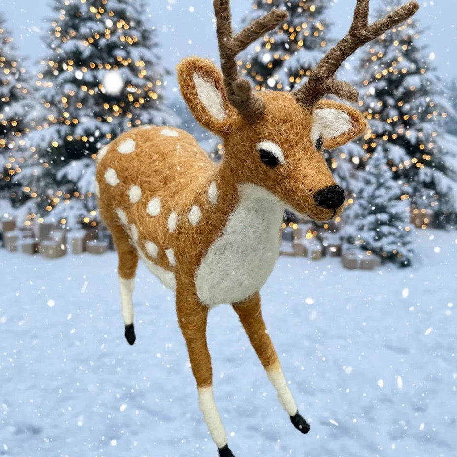 Handcrafted Wool Self Standing Spotted Deer