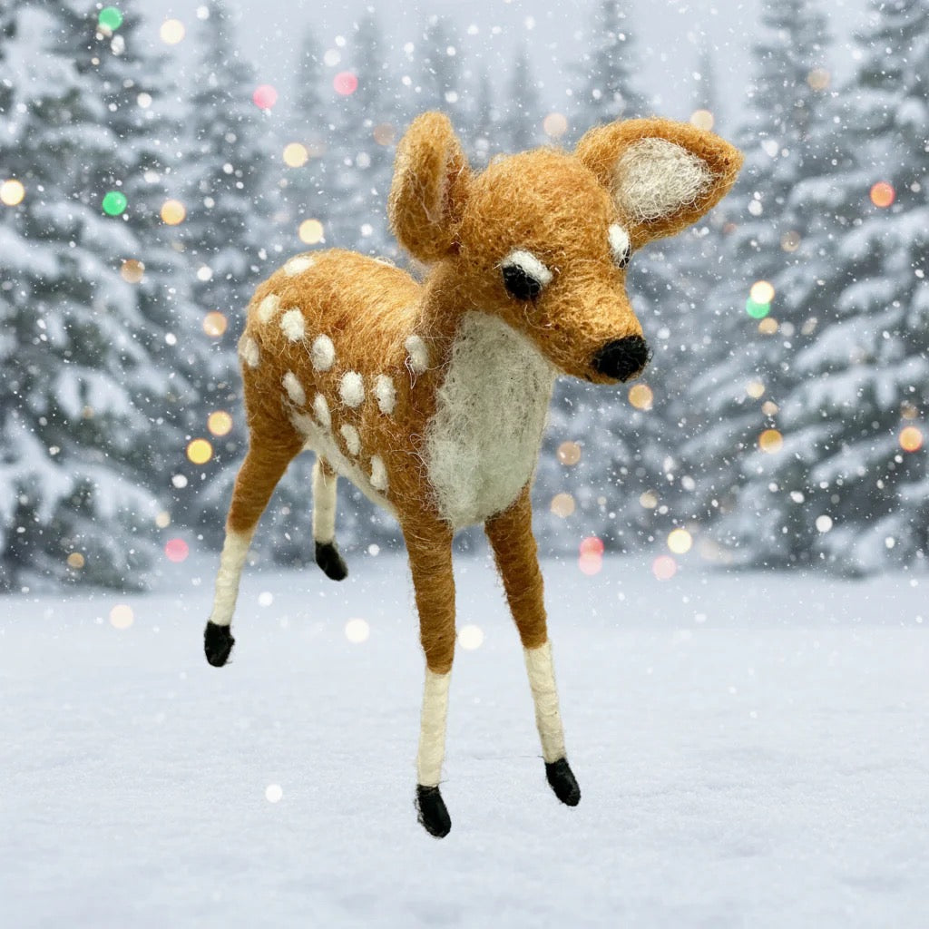 Handcrafted Wool Self Standing Spotted Deer