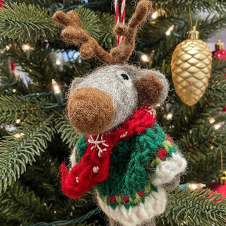 Wool Knitted Sweater Moose Ornament