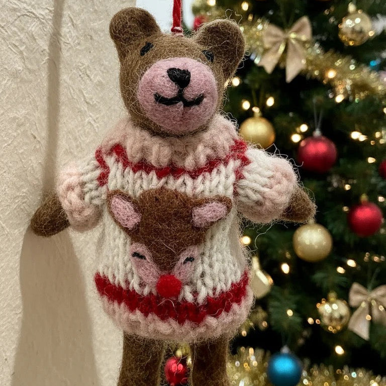 Wool Rudolf Sweater Teddy Bear Ornament