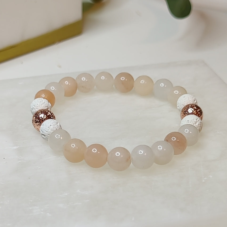 Peach Moon - Gemstone Bracelet Pink Aventurine & White Lava stones