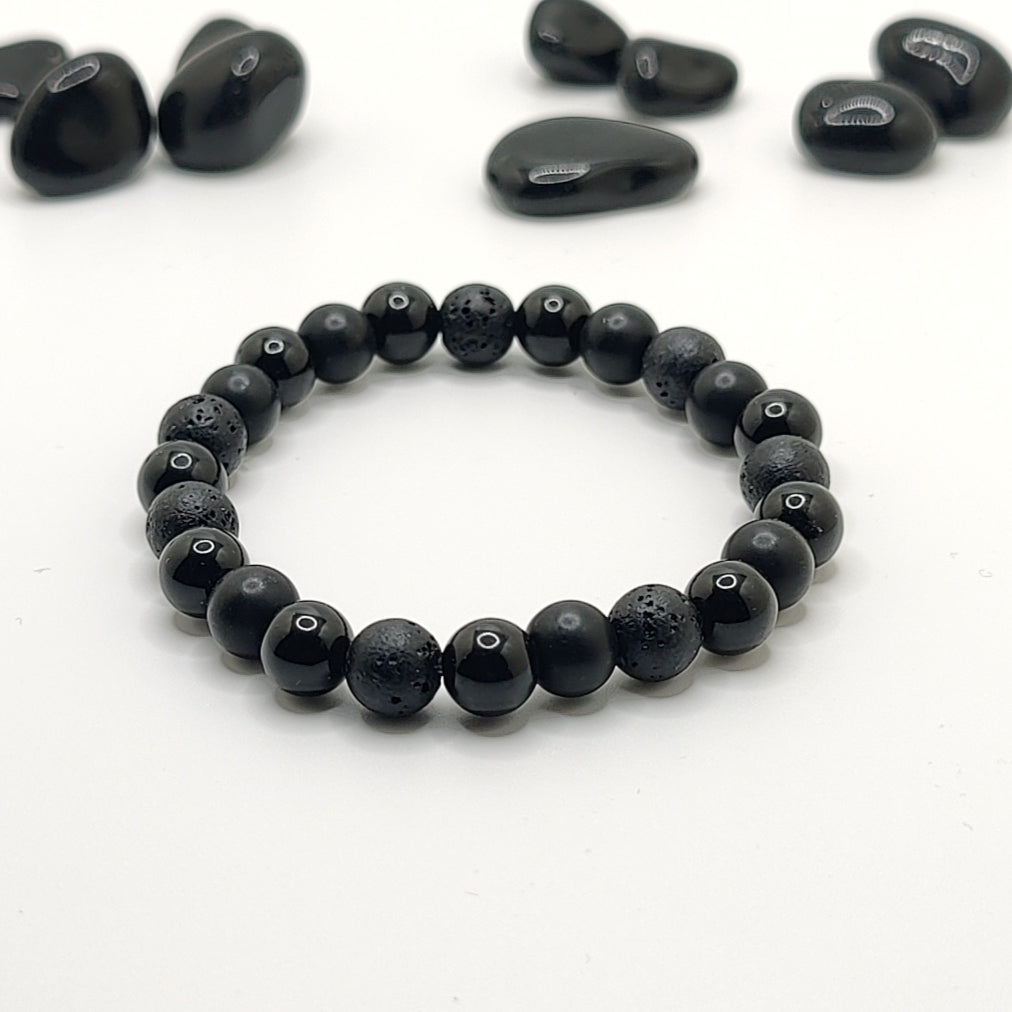 Midnight Shield - gemstone Bracelet Black Tourmaline & Black Lava