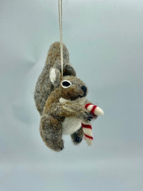 Candy Cane Squirrel Ornament