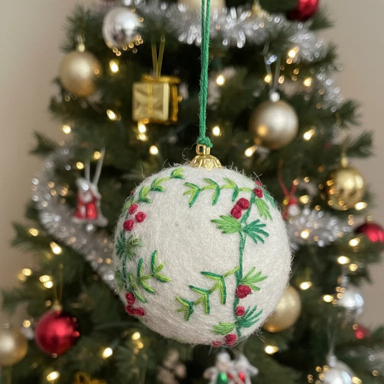 Wool Embroidered Ball Ornament