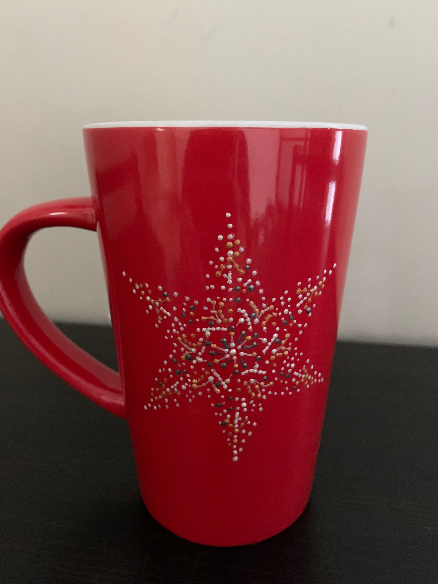 Red Mug with Snow Flakes