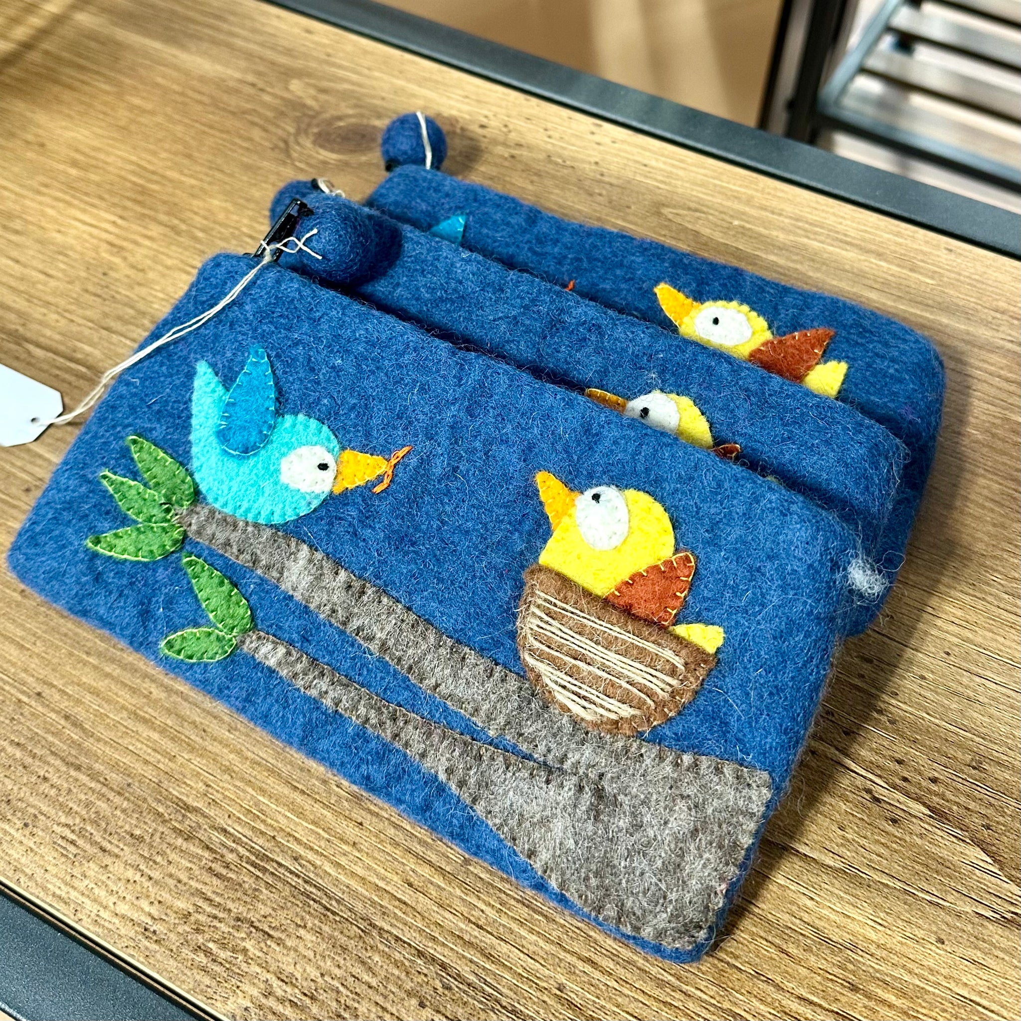 blue bird wool purse