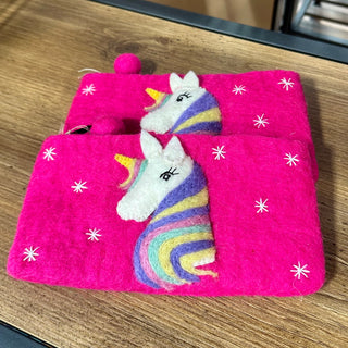 pink unicorn wool purse