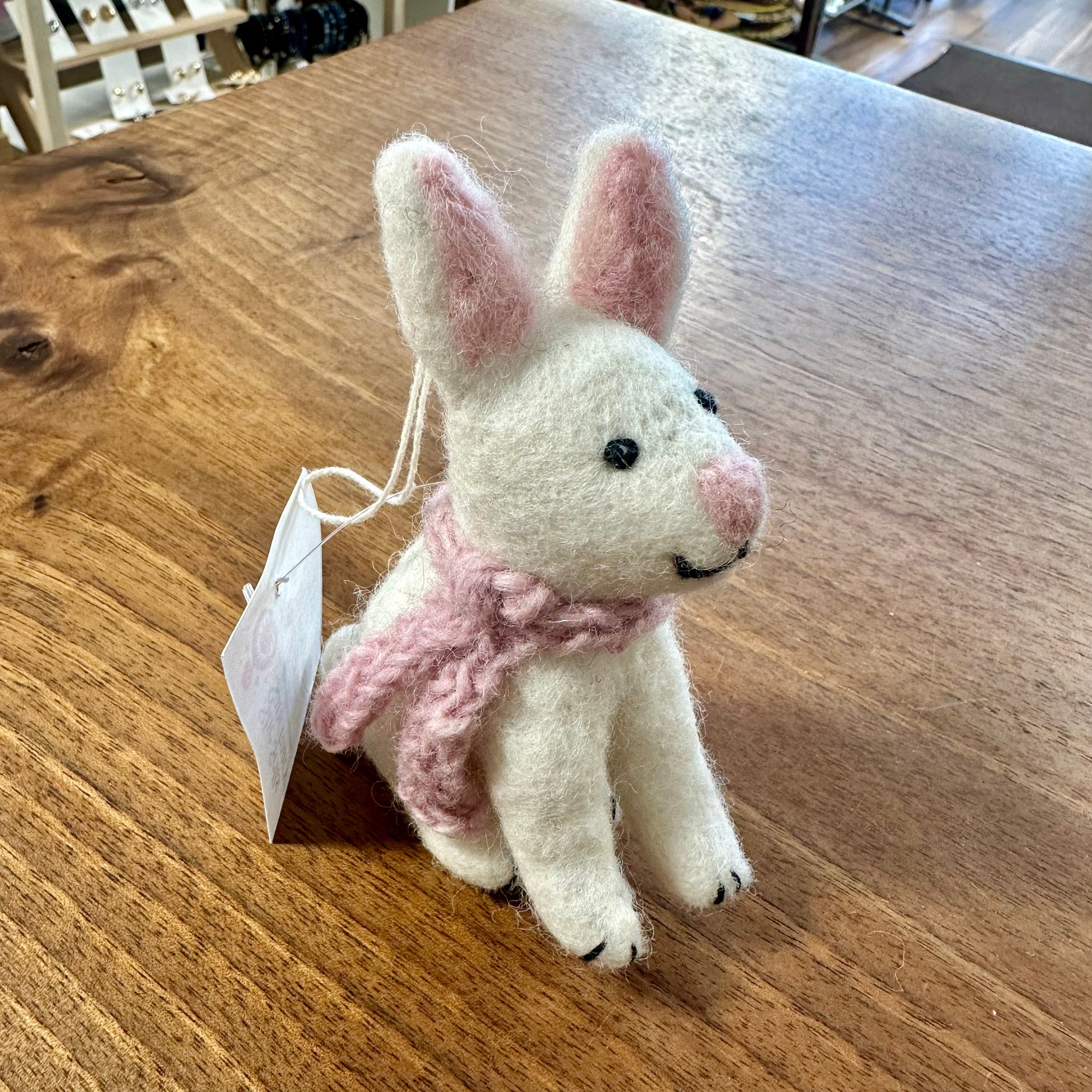 wool bunny with pink scarf ornament