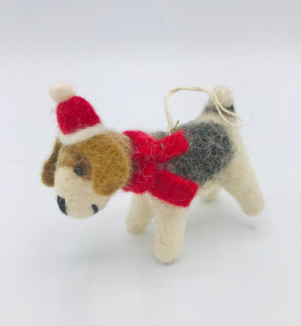 Dog w Red Hat Ornament