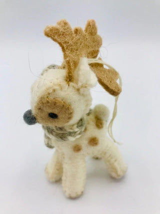 Wool White Reindeer Ornament