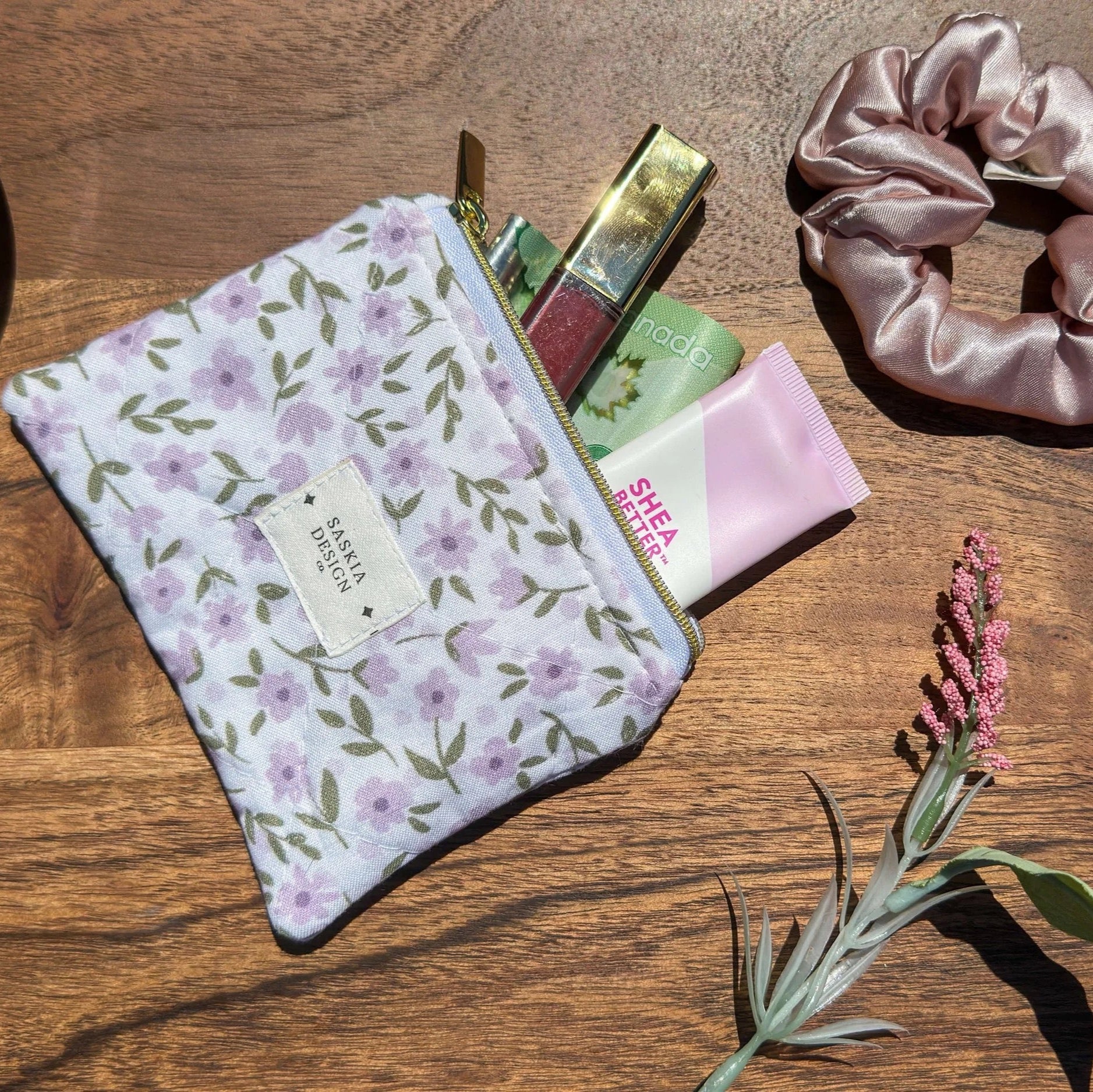 Lilac Quilted Zipper Pouch