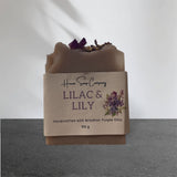 Artisan soap with a brown packaging labeled 'Lilac & Lily' from Huron Soap Company
