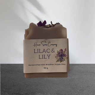 Artisan soap with a brown packaging labeled 'Lilac & Lily' from Huron Soap Company