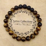 Beaded bracelet on a beige background with 'Sattva Collections' branding.