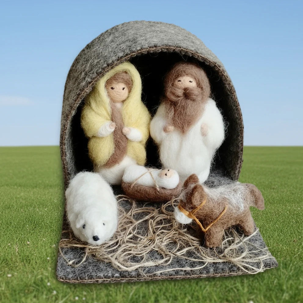 Wool Nativity Set (Joseph, Mary, Baby Jesus and Donkey)