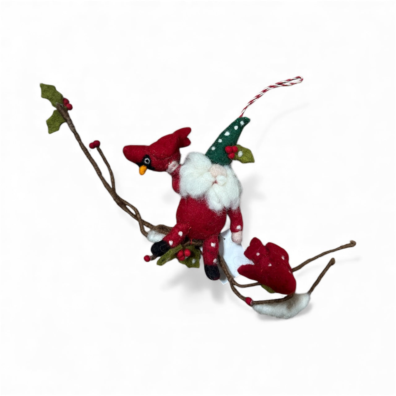 Wool Santa with Cardinal Branch Decor