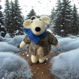 Handcrafted Wool Mouse with Blue Scarf Ornament