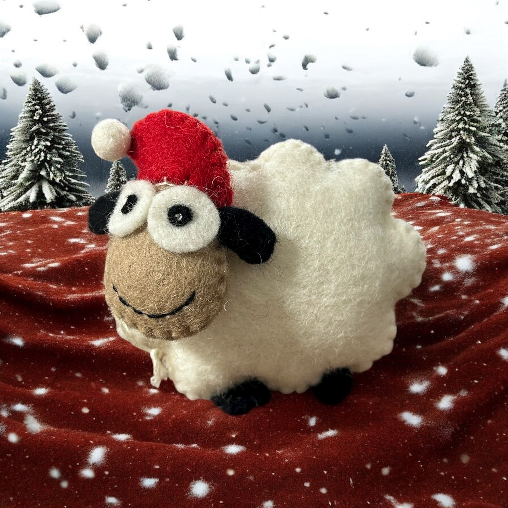 Handcrafted Wool Christmas Smiling Sheep Ornament
