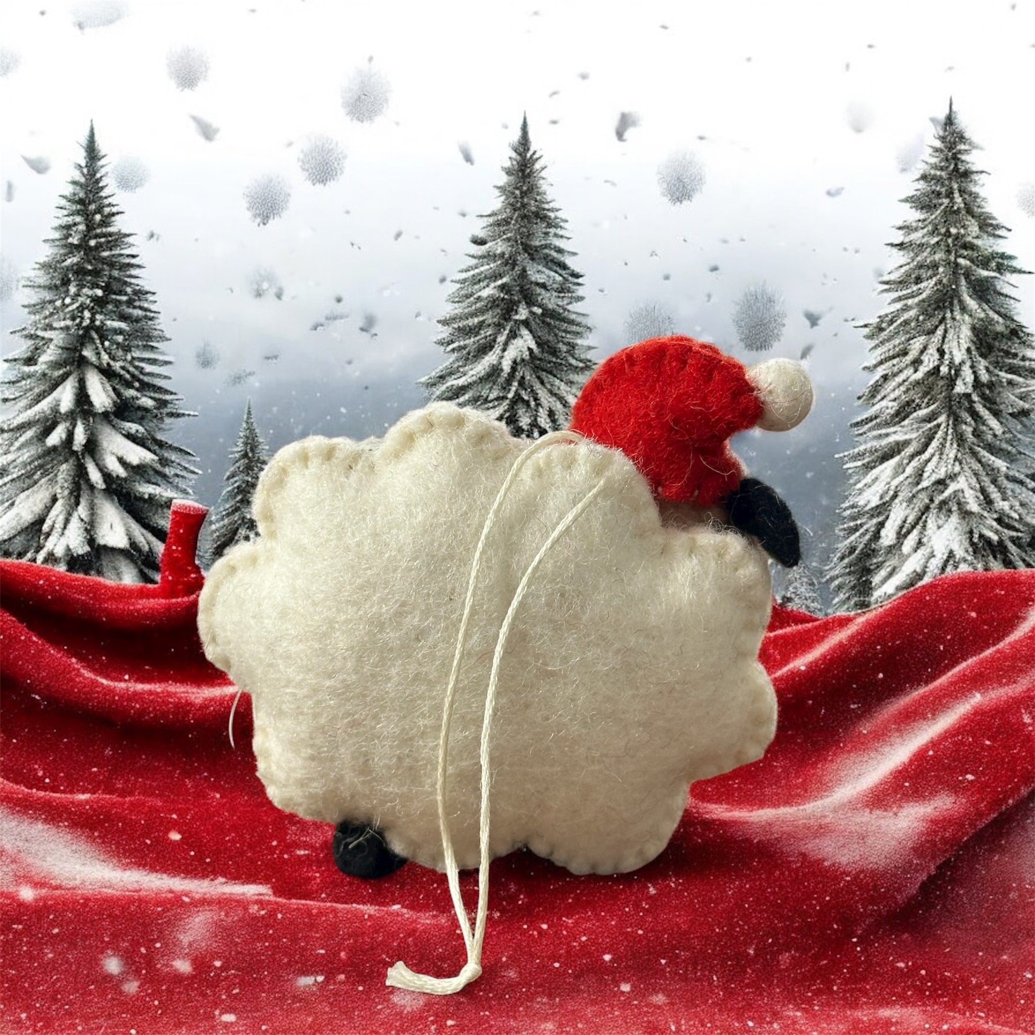 Handcrafted Wool Christmas Smiling Sheep Ornament