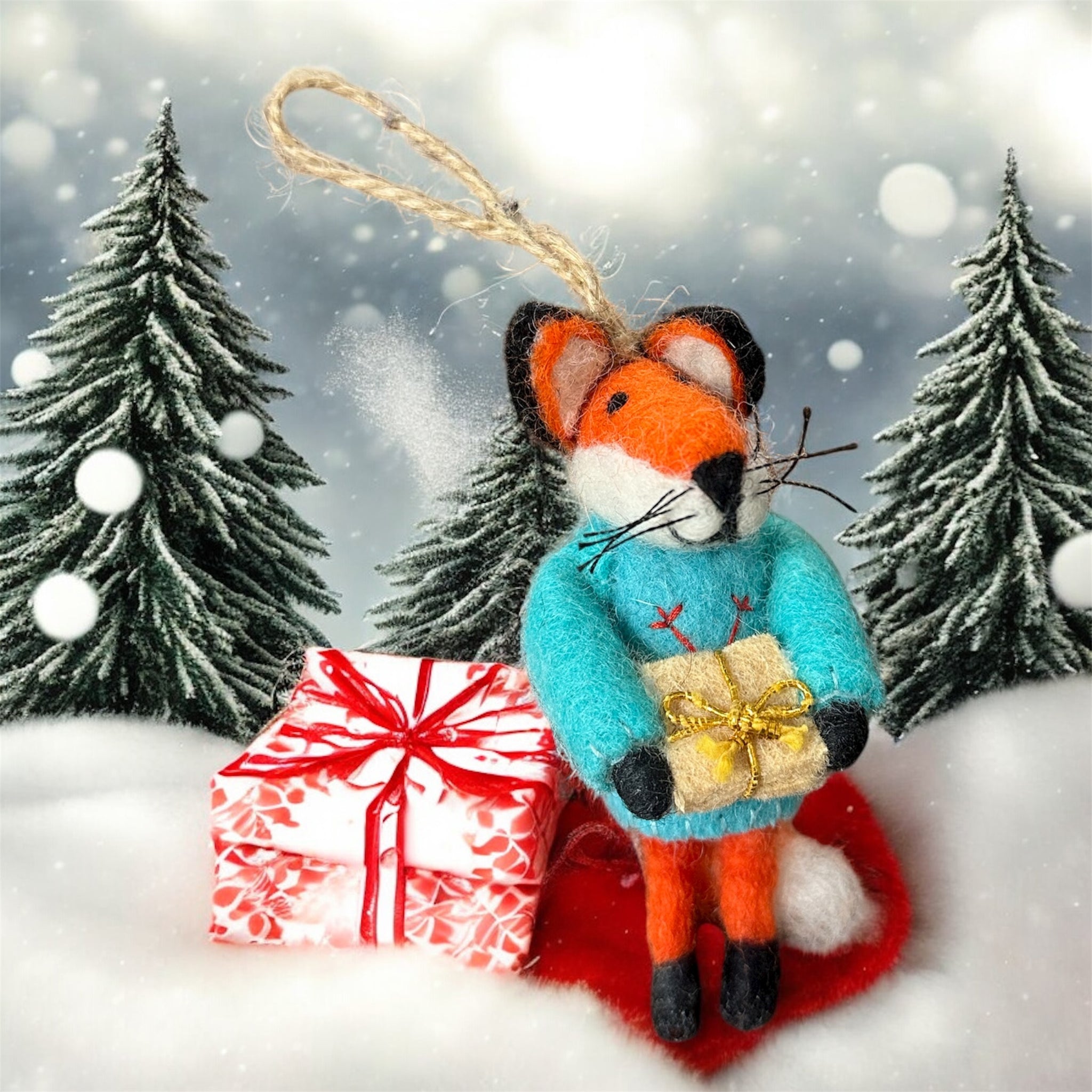 Wool Fox with Gift Ornament