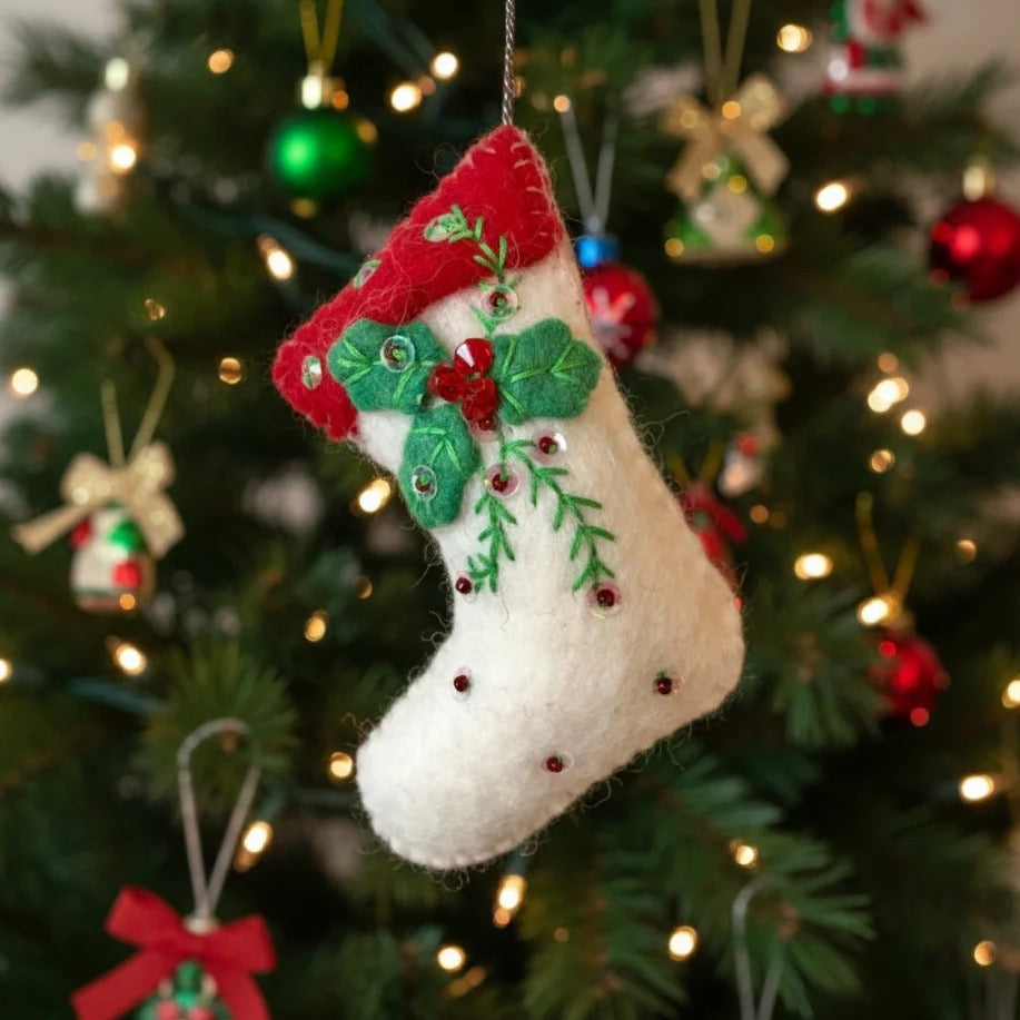 Wool Embroidered Stocking Ornament