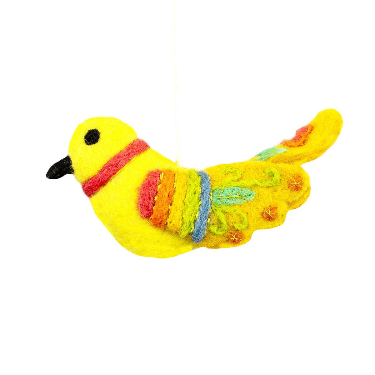 Yellow Embroidered Bird Ornament