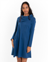 Nisha Dress - This long sleeve, cowl neck dress features two side pockets.