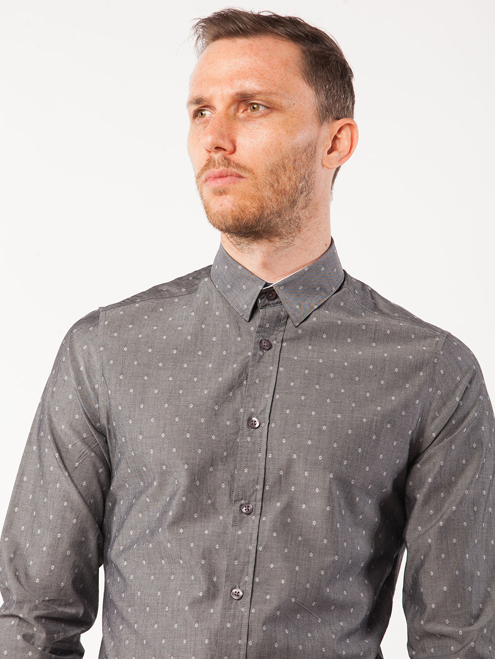 Grey Diamond Print Dress Shirt