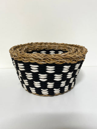 Seagrass & Drawstring Round Baskets - Set of 3 - Hand Touch