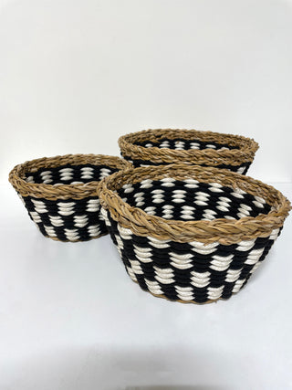 Seagrass & Drawstring Round Baskets - Set of 3 - Hand Touch