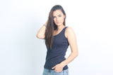 Hip length, lightweight tank top with a scoop neck.