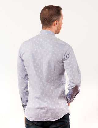 Blue Woven Floral Dress Shirt