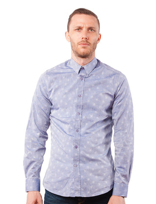 Blue Woven Floral Dress Shirt