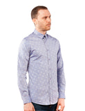 Blue Woven Floral Dress Shirt