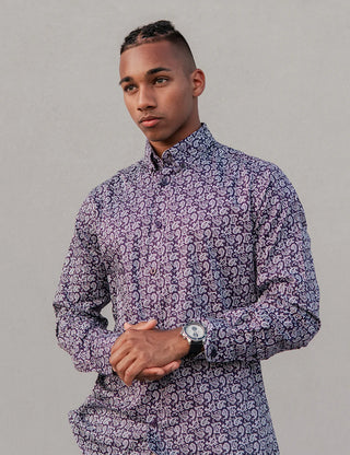 Progoti - Violet Paisley Printed Dress Shirt